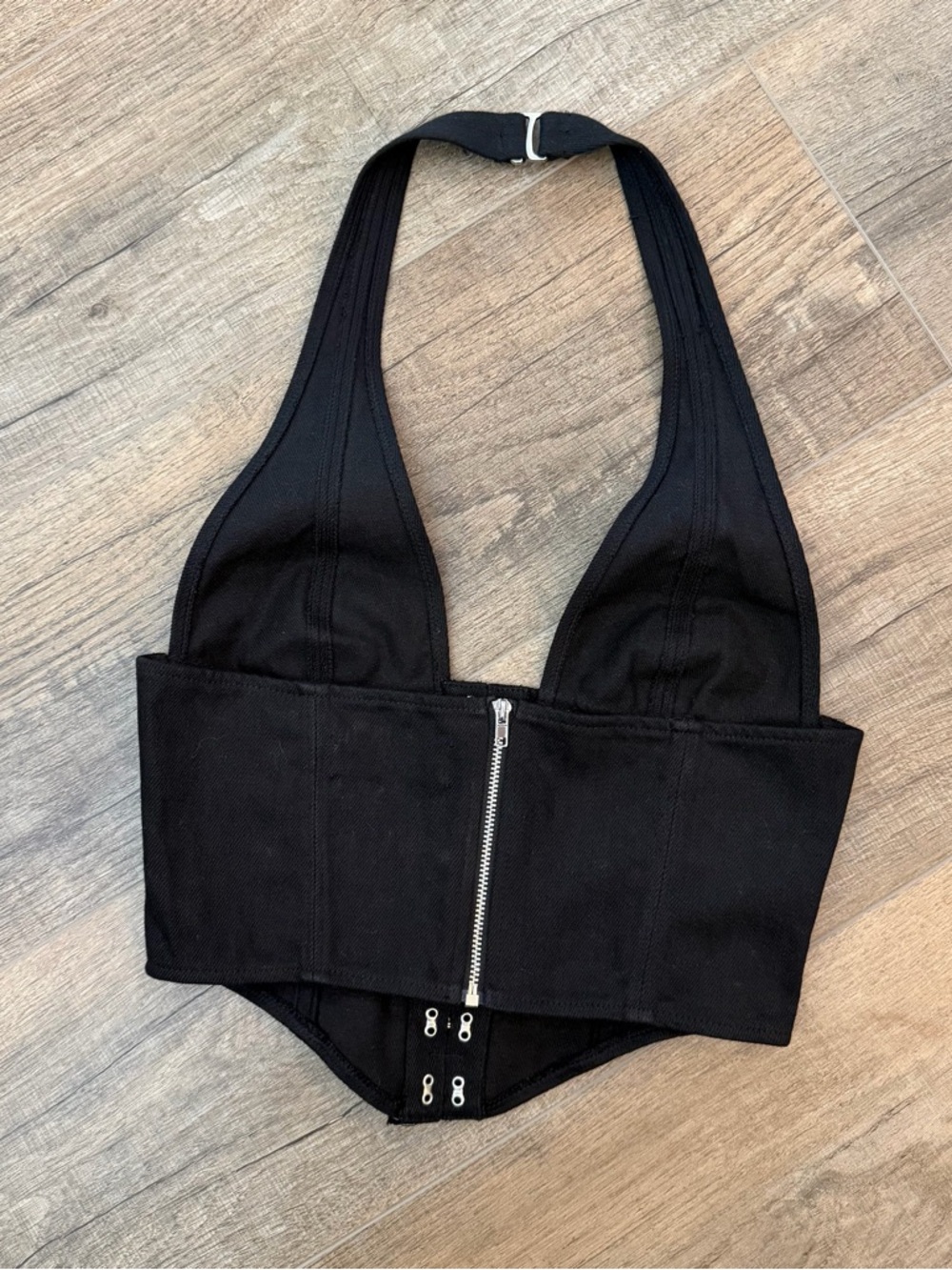 White Fox Black Halter Corset Top Womens XS Cropped Backless Office Siren Party - Picture 5 of 10